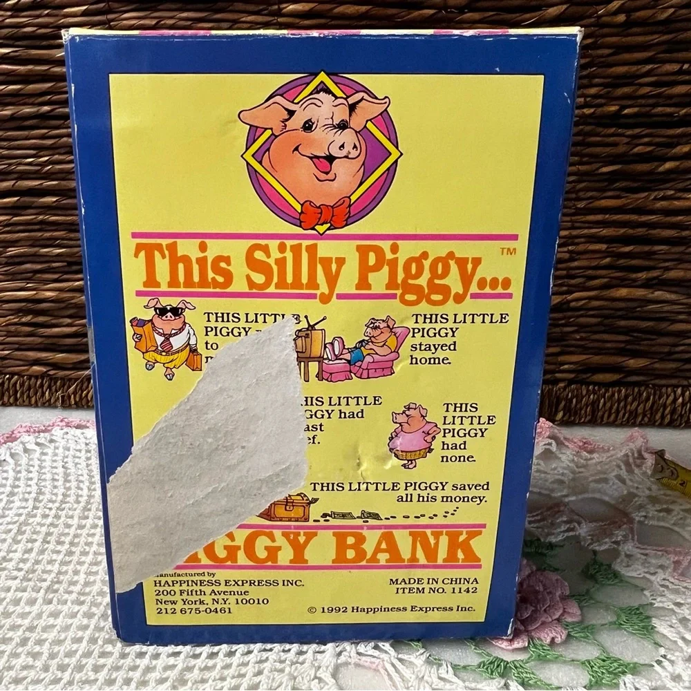 Vintage 1992 Happiness Express “This Silly Piggy” Pink Piggy Bank With Box